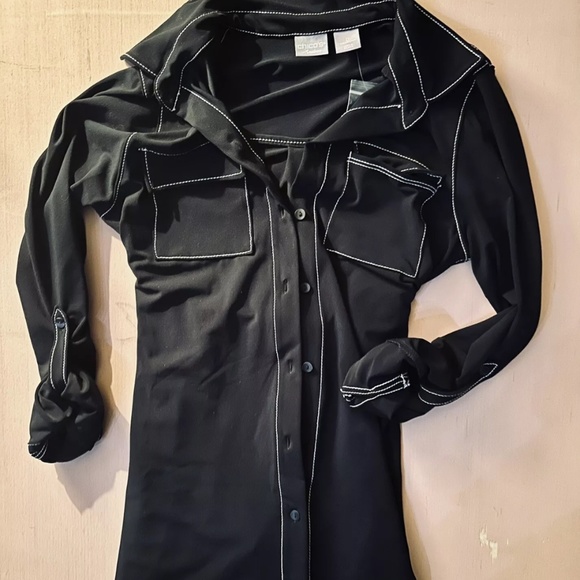 Chico's Women's Travelers Shirt Dress in Black Button Sleeve Size: 0 NWT - Picture 6 of 6
